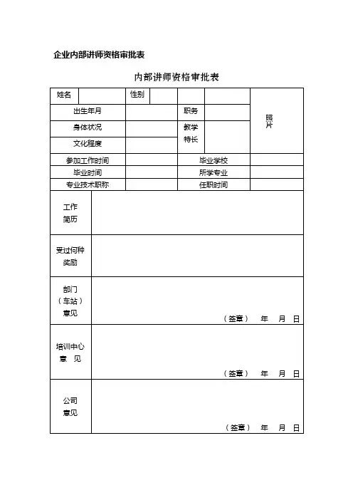 企业内部讲师资格审批表(模板)