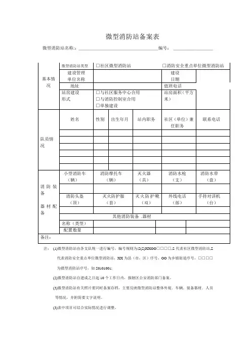 微型消防站备案表 2