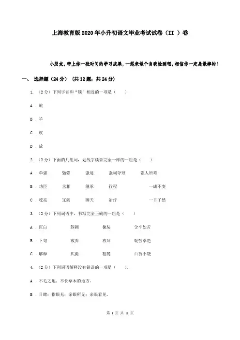 上海教育版2020年小升初语文毕业考试试卷(II )卷