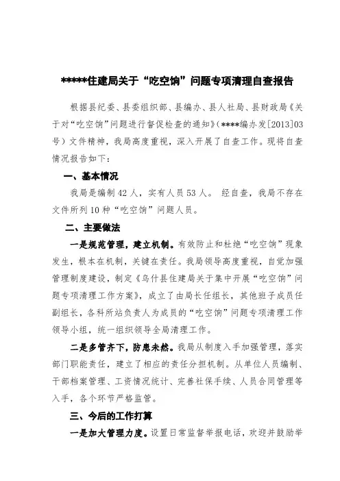 吃空饷自查报告