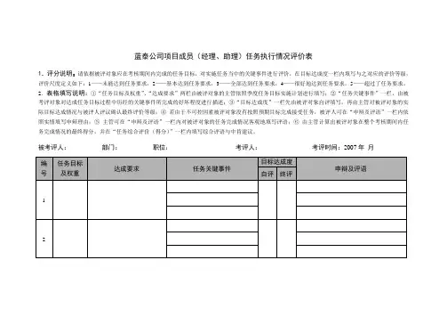 员工任务执行情况评价表