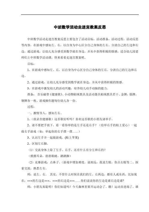 中班数学活动走迷宫教案反思
