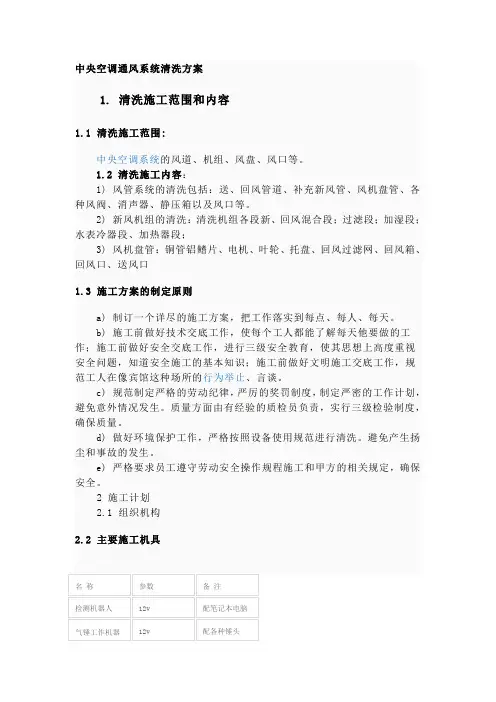 中央空调通风系统清洗方案资料