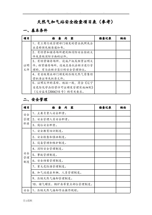 天然气加气站安全检查内容(参考)