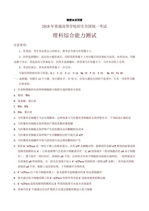 2019年全国卷Ⅱ理综生物高考试题文档版含答案-高考