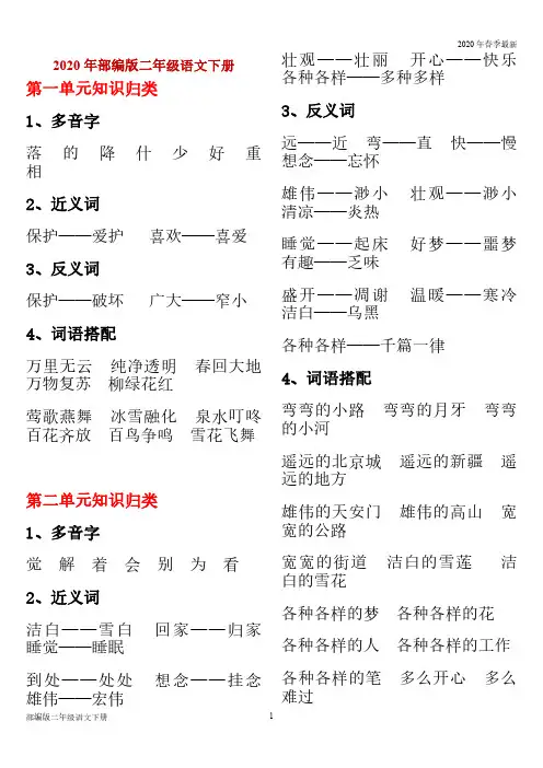 部编版二年级下册语文必考知识点(精简)(完美版打印版)