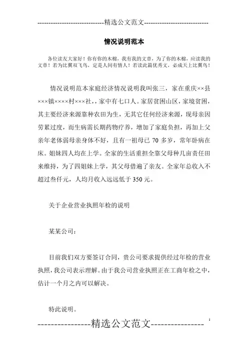 情况说明范本
