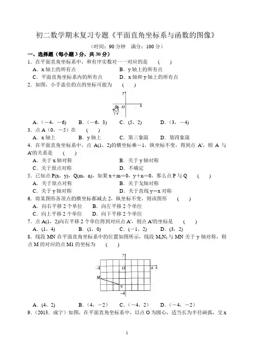 初二数学期末复习专题《平面直角坐标系与函数的图像》