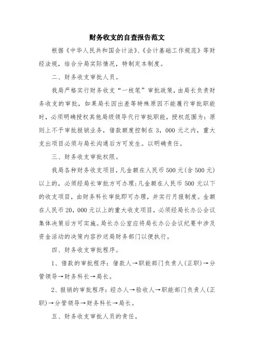 优秀报告范文：财务收支的自查报告范文