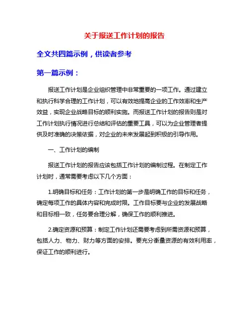 关于报送工作计划的报告