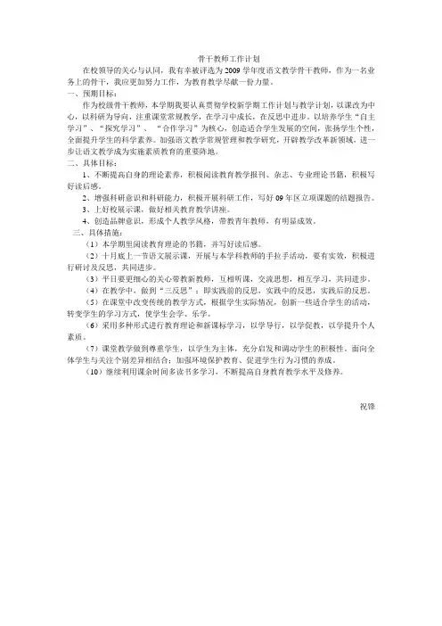 骨干教师工作计划