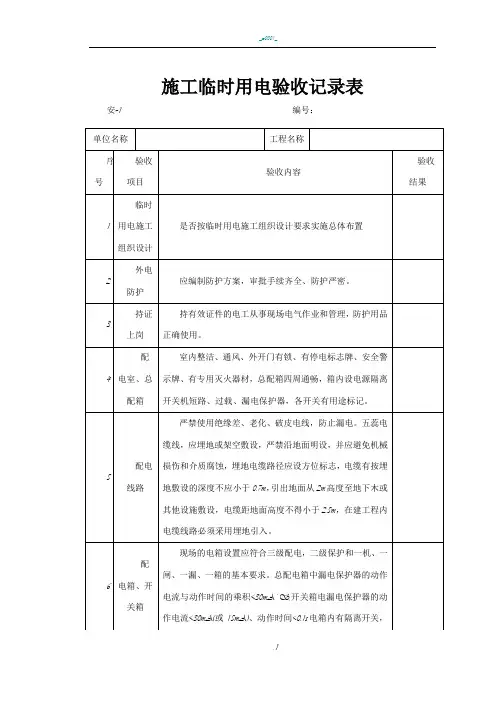 安全防护验收记录表