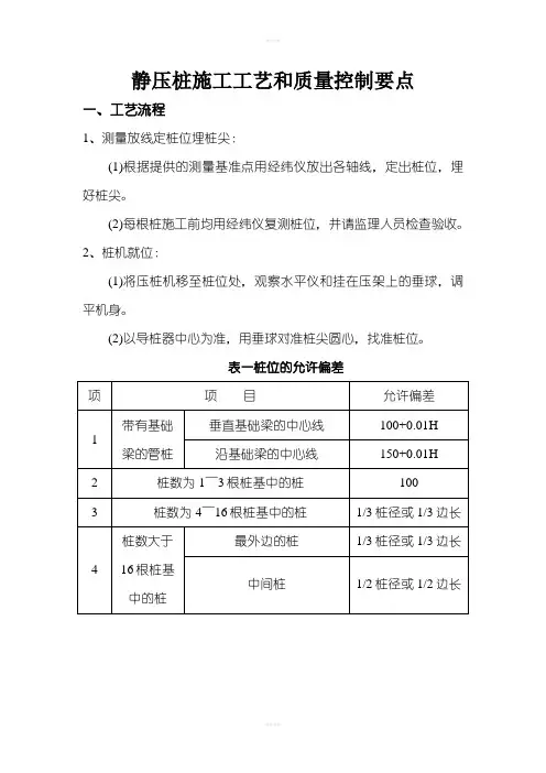 静压桩施工工艺和质量控制要点