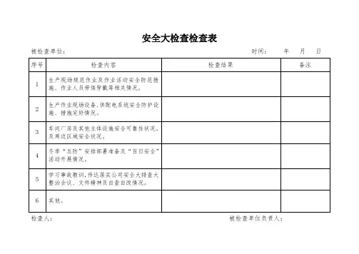 大排查大整治检查表