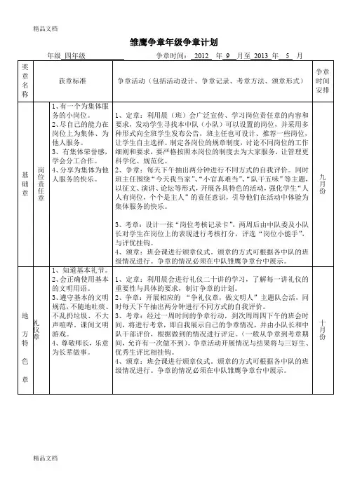 最新雏鹰争章计划(四年级上)