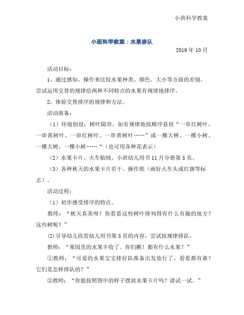 小班科学教案：水果排队