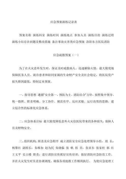 医院应急预案演练记录表
