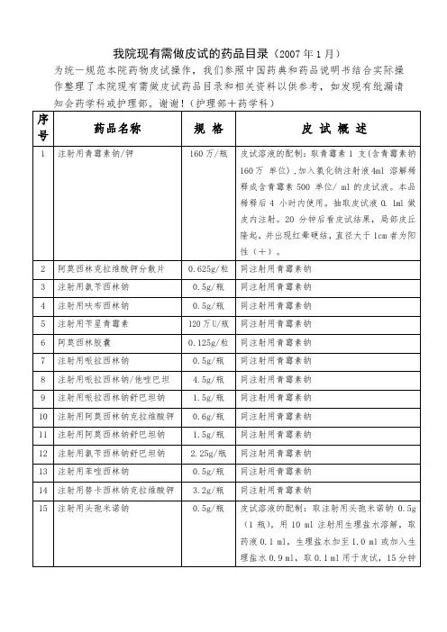皮试配制