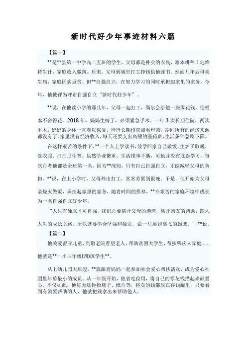 新时代好少年事迹材料六篇
