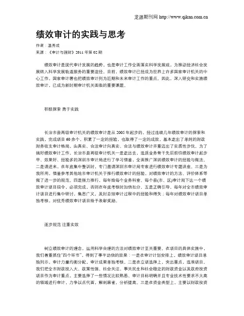 绩效审计的实践与思考