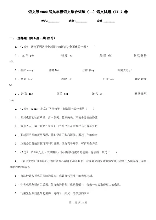 语文版2020届九年级语文综合训练(二)语文试题(II )卷