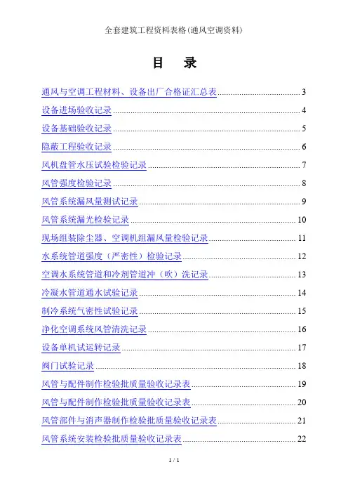 全套建筑工程资料表格(通风空调资料)