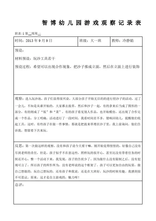 大班自主游戏观察记录 3