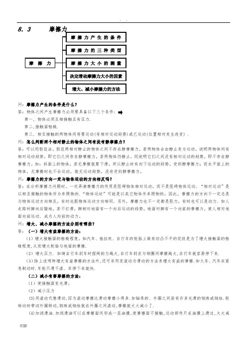 初中摩擦力经典练习题