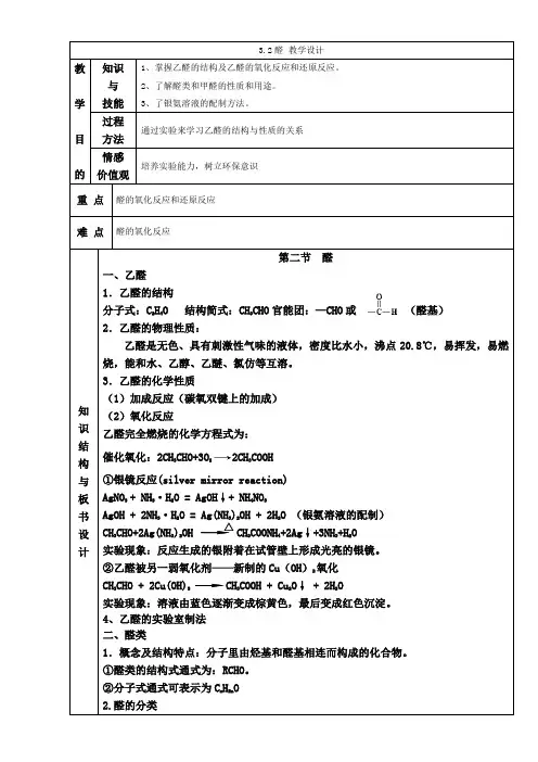 人教版高中化学选修五 3.2醛(教案1)