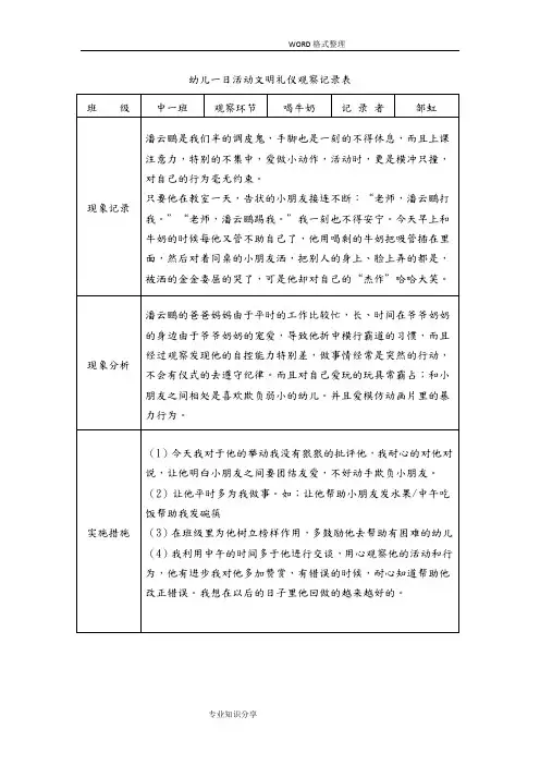幼儿一日活动文明礼仪观察记录文本表