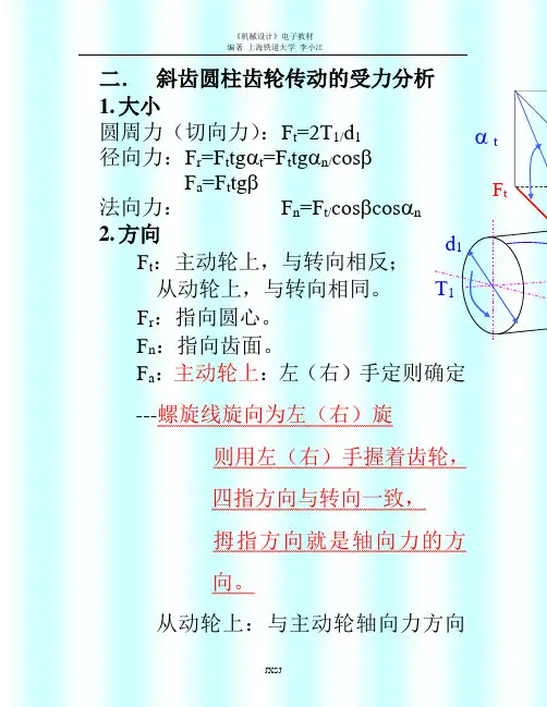 斜齿圆柱齿轮传动的受力分析