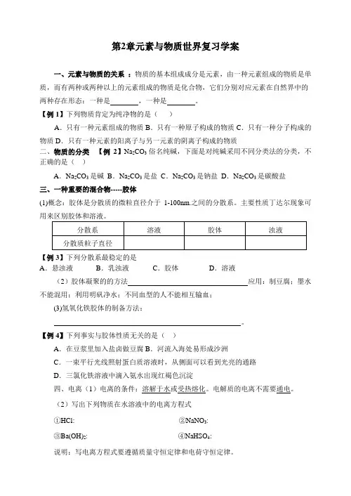 第2章元素与物质世界复习学案