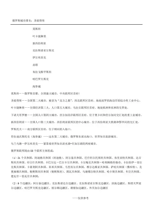 俄罗斯城市排名