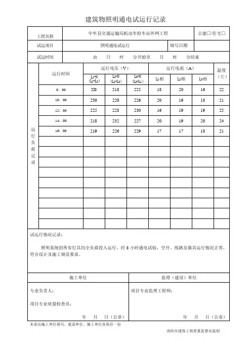 建筑物照明通电试运行记录2