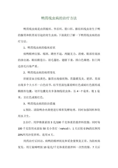 鸭胃线虫病的治疗方法