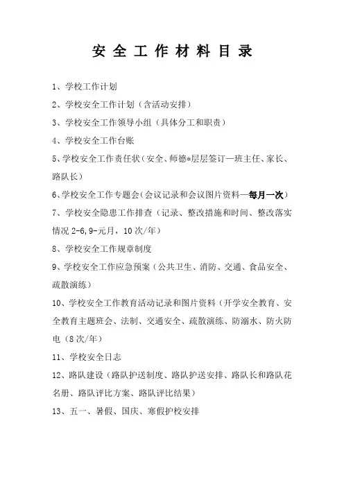 安 全 工 作 材 料 目 录