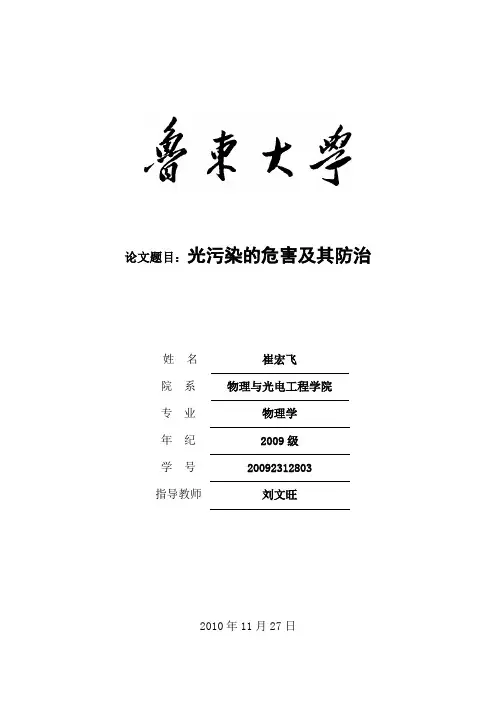 光污染的危害及其防治模板