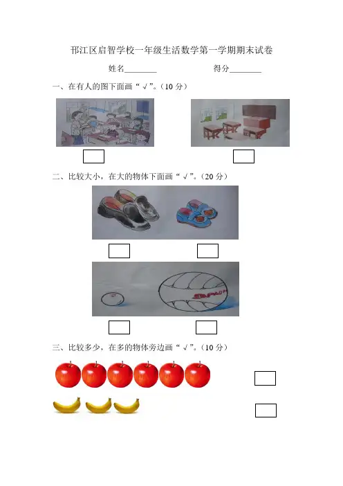 培智一年级生活数学试卷