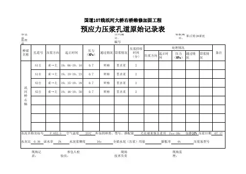 预应力压浆孔道原始记录表 范本