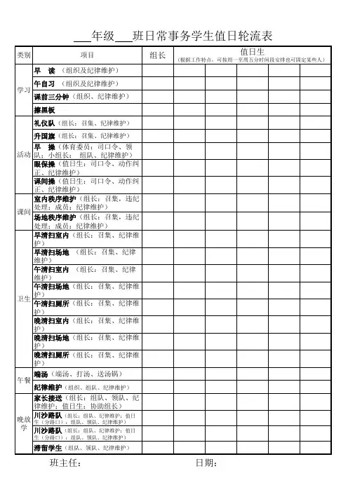 班级值日轮流表