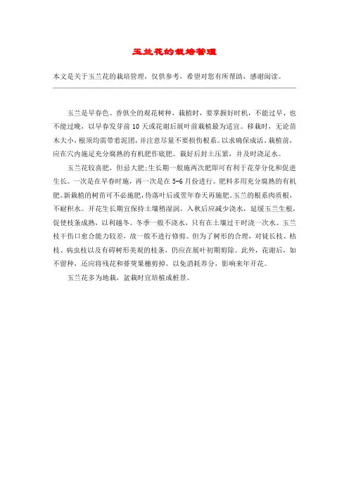 玉兰花的栽培管理