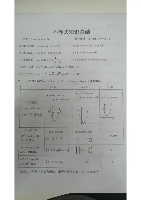 第三章不等式知识总结的答案