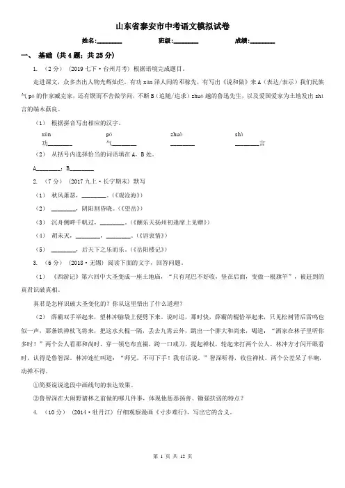 山东省泰安市中考语文模拟试卷