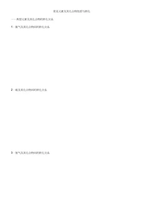 高中化学常见的元素及其化合物性质与转化思维导图
