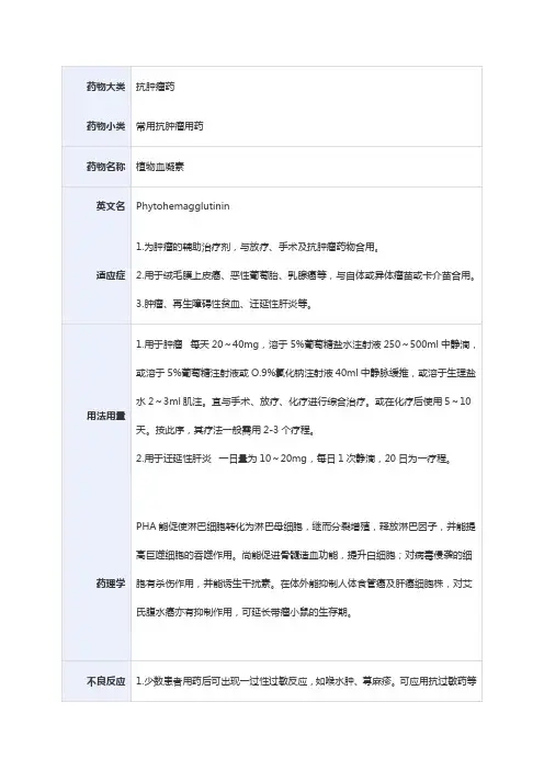 常用抗肿瘤用药——植物血凝素