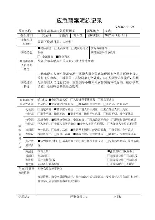 施工企业应急预案演练记录表
