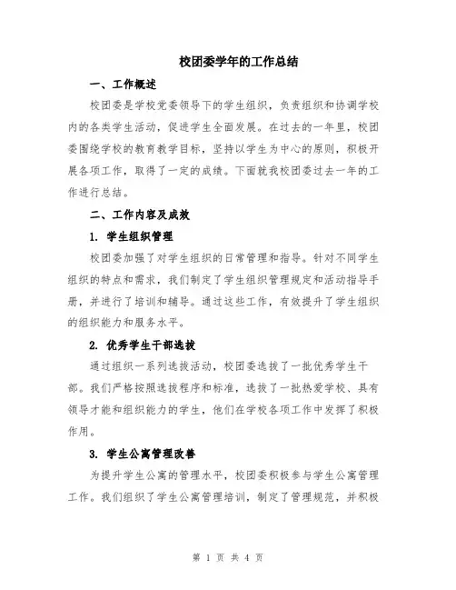 校团委学年的工作总结