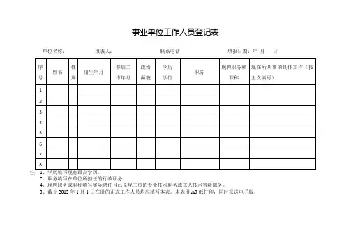事业单位工作人员登记表(首次)