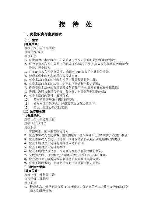 酒店前厅所有岗位职责