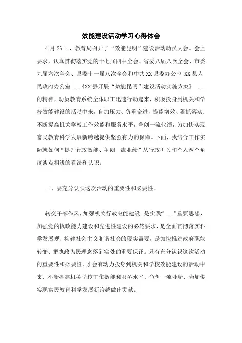 效能建设活动学习心得体会